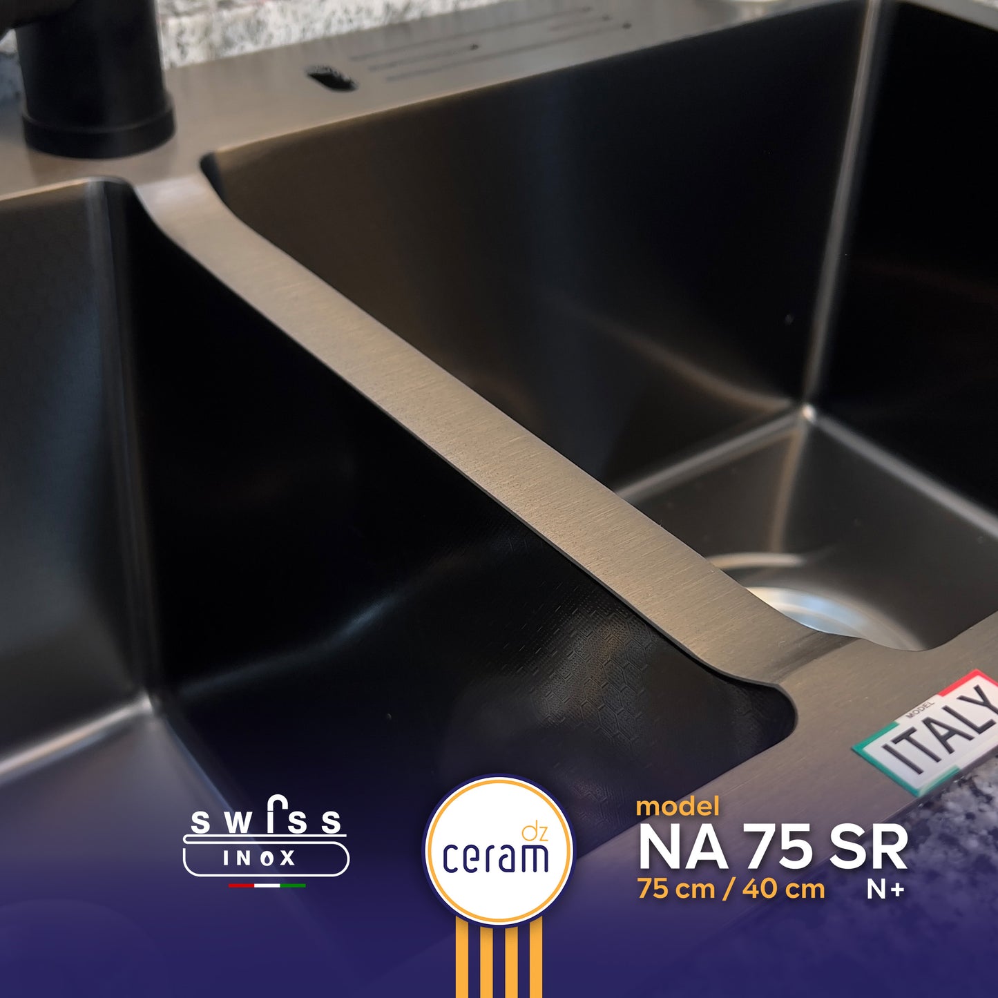 Mécanisme Cuivre --SWISS INOX -- 75x40 cm Noire avec Porte Serviette