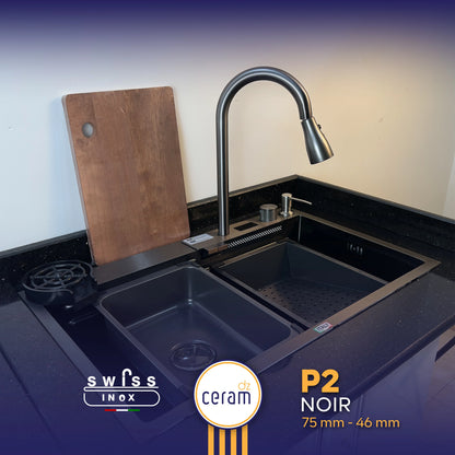 EVIER PIANO 2 BOUTTONS SWISS INOX AVEC NANO