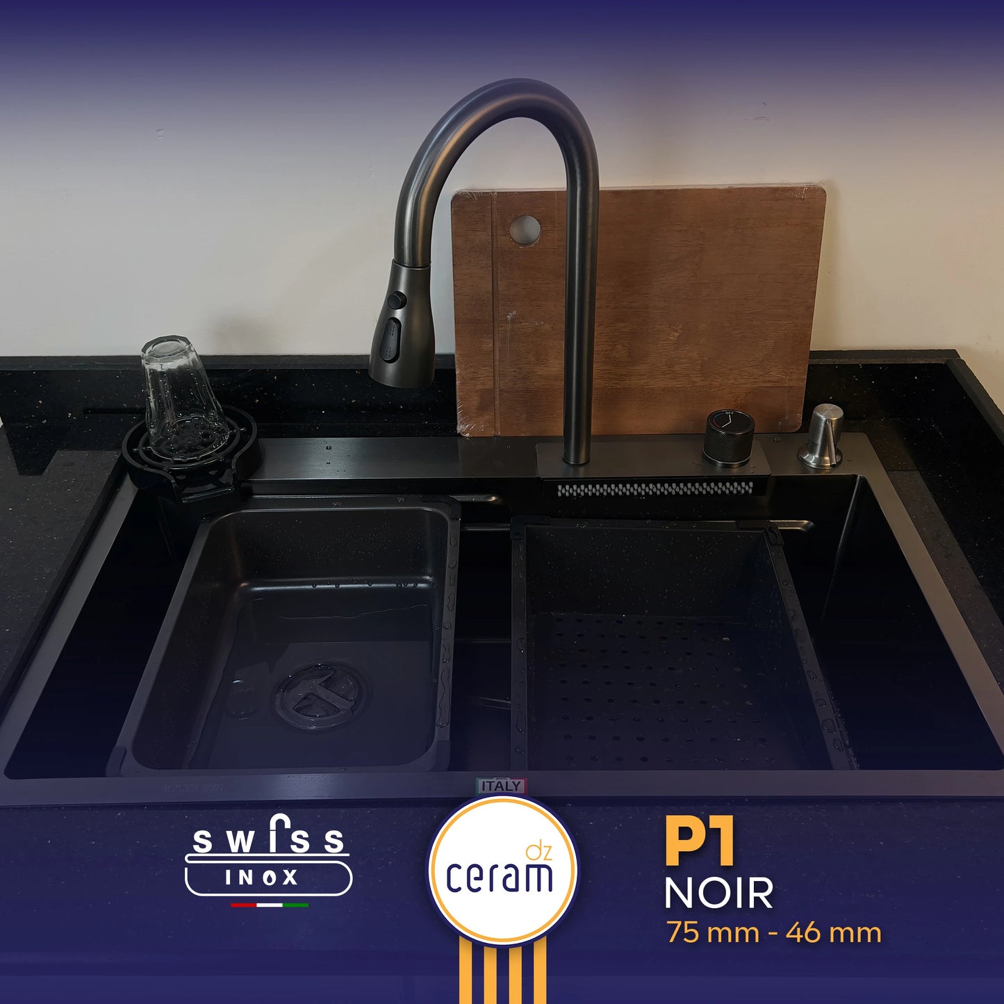 EVIER SWISS INOX P1 NOIR INOX 304 NANO