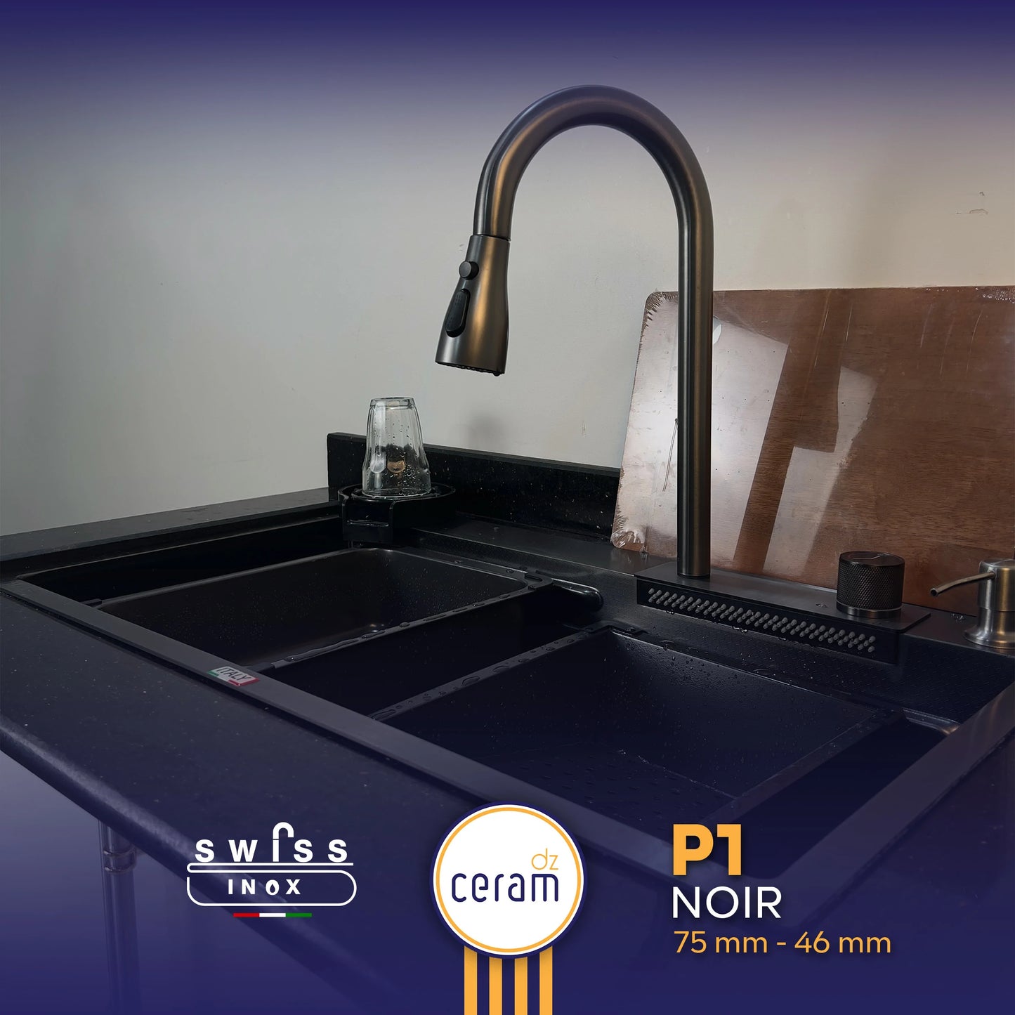 EVIER SWISS INOX P1 NOIR INOX 304 NANO