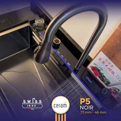 Evier piano 5 boutons swiss inox حوض مطبخ بيانو بخمسة مقابض
