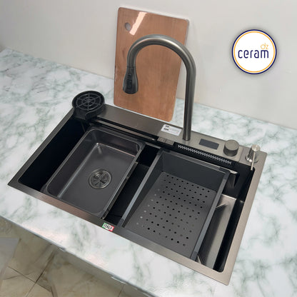 Evier PIANO 2 Bouttons SWISS-INOX Noire AVEC NANO