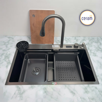 Evier PIANO 2 Bouttons SWISS-INOX Noire AVEC NANO