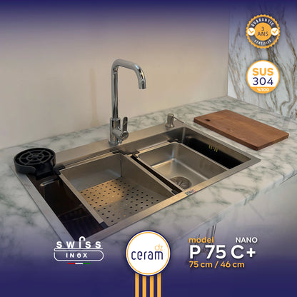 EVIER SWISS P75-46 100% INOX NANO