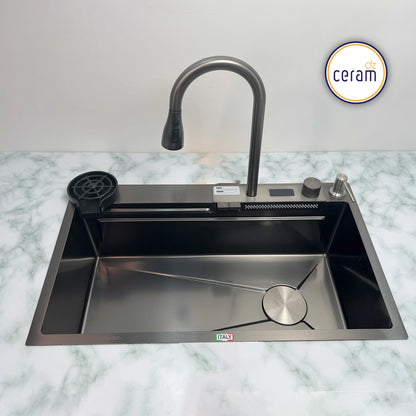 Evier PIANO 2 Bouttons SWISS-INOX Noire AVEC NANO
