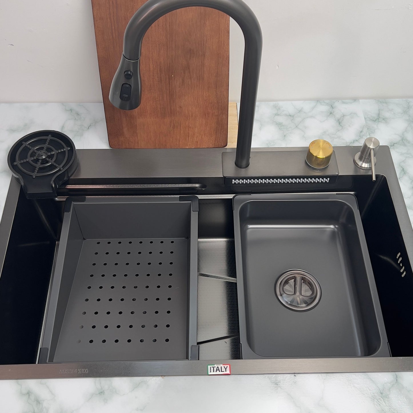 EVIER SWISS INOX P1 NOIR INOX 304 NANO avec robinet Cascade